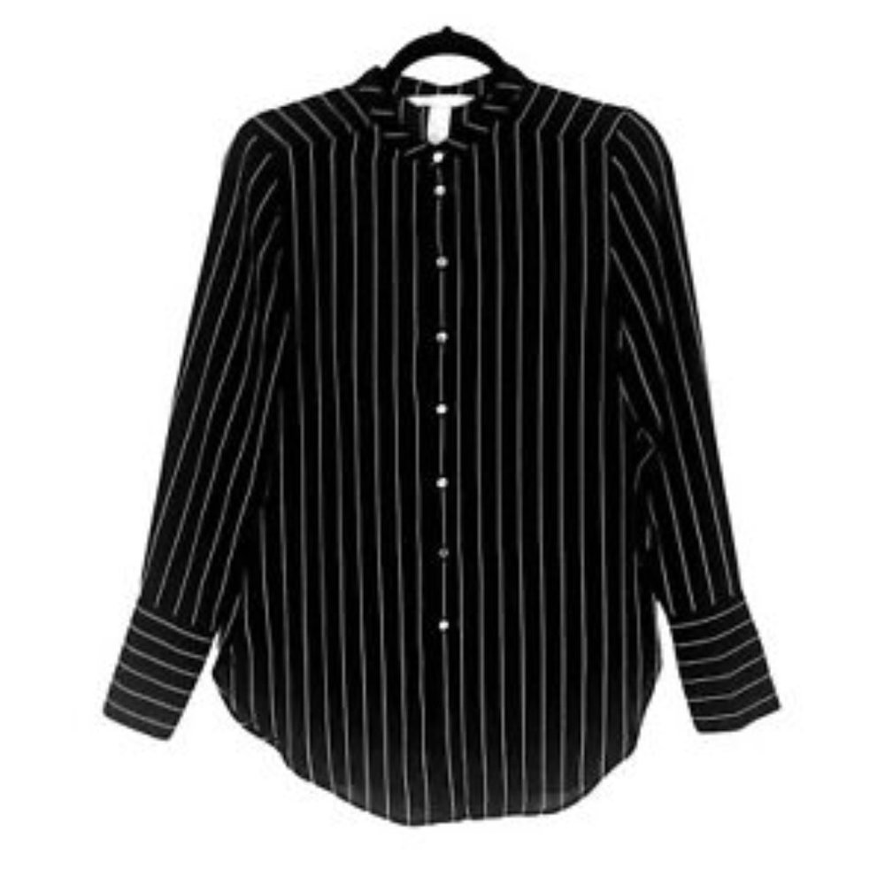 H&M Conscious Black and White Button Down Blouse 8 NWOT